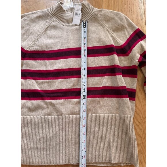 NWT Loft Tan Red Maroon Striped Ribtrim Mock Neck Sweater Womens Size Large - Picture 11 of 11
